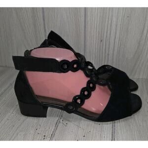 Gabor Black Suede T-Strap Sandal Grommet Style Special Occasion Hoco UK 5.5 US 8